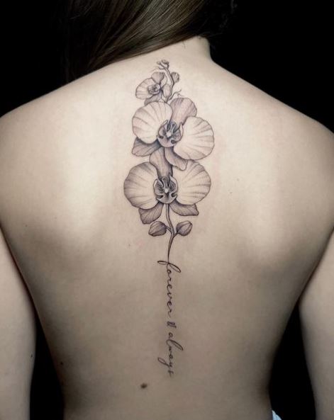 Orchid Flowers and Text Tattoo