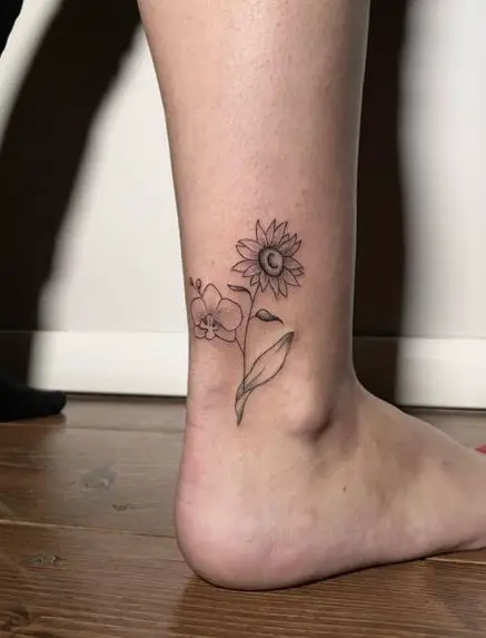 Orchid and Sun Flower Ankle Tattoo