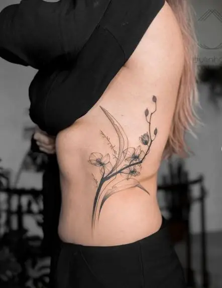 Orchids with Leaves Ribs Tattoo