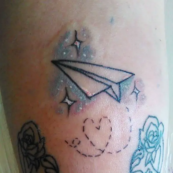 Origami Plane and Heart Shaped Lines with Sparks Tattoo