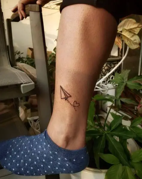 Paper Plane Ankle Tattoo Piece