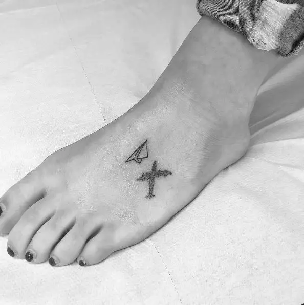 Paper Plane and Airplane Foot Tattoo