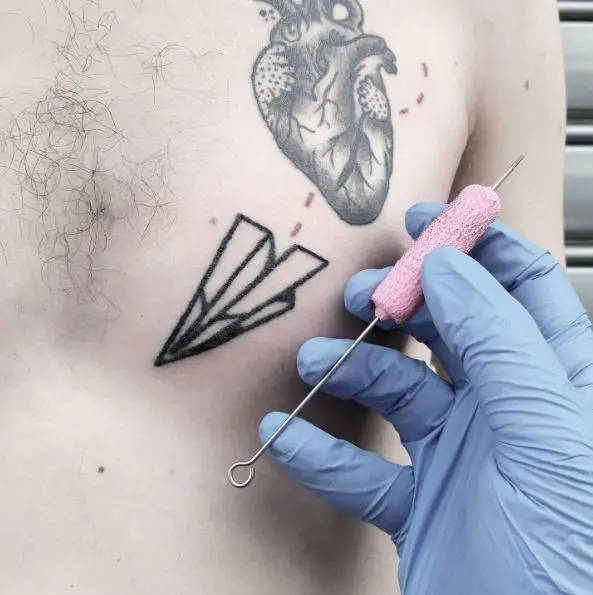 Paper Plane and Organ Heart Tattoo Piece