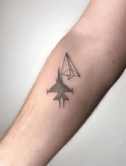 Paper and Air Plane Forearm Tattoo