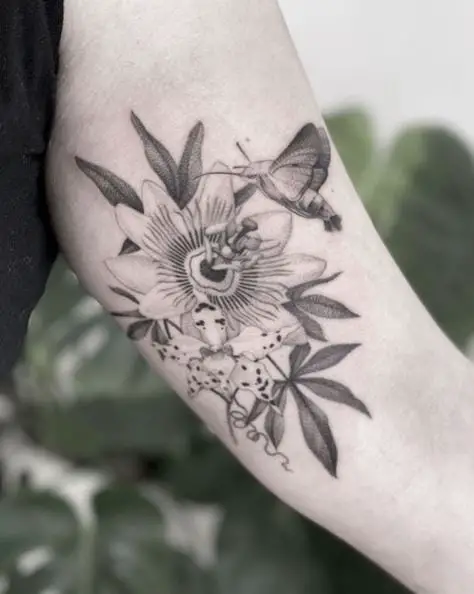 Passionflower Orchid and Hummingbird Hawk-Moth Tattoo