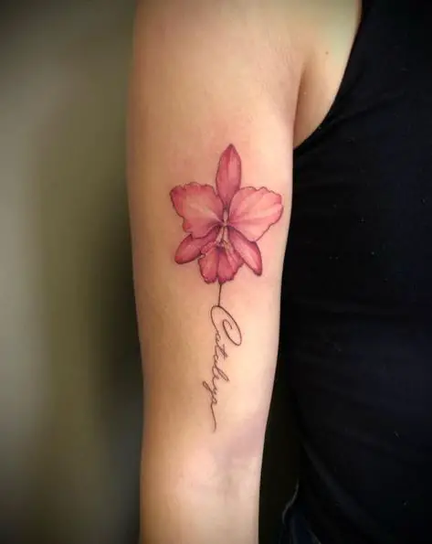 Pink Orchid Tattoo with Name