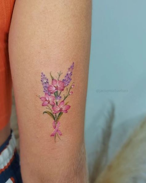 Pink Orchids and Purple Lavender Arm Tattoo