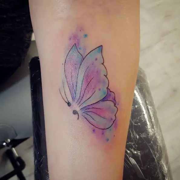 Pink and Blue Color Splash Semicolon Butterfly Tattoo