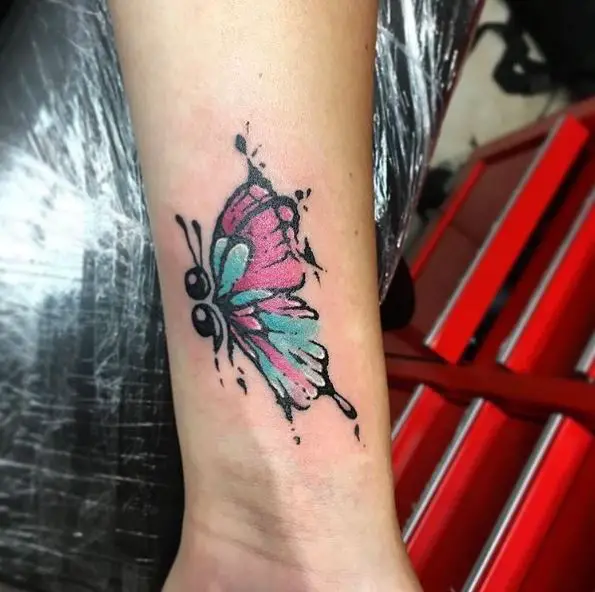 Pink and Blue Semicolon Butterfly Tattoo