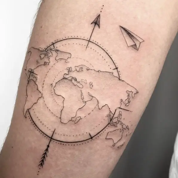 Planet and Paper Plane Tattoo