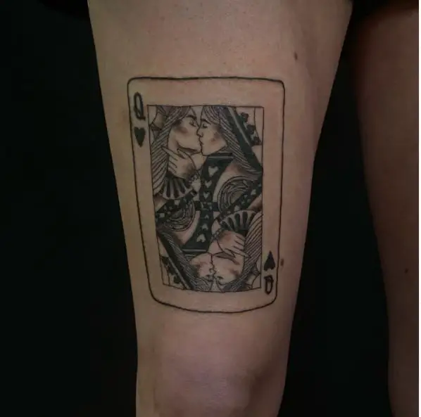 Playing Cards Queen Kissing Tattoo Design