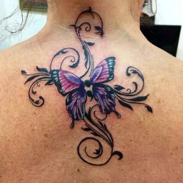 Purple Color Splash Semicolon Butterfly Tattoo with Black Designs