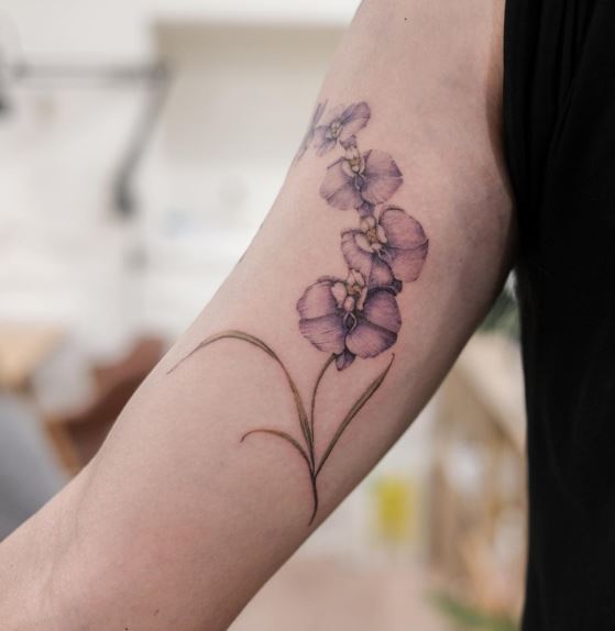 Purple Orchid Floral Arm Tattoo