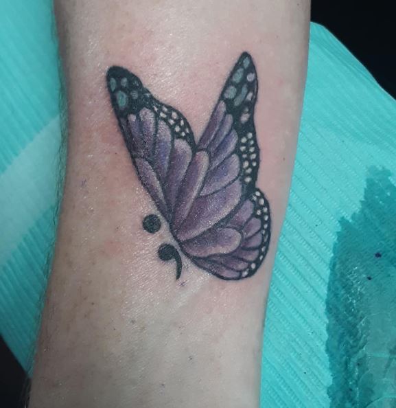 Purple and Black Semicolon Butterfly Tattoo