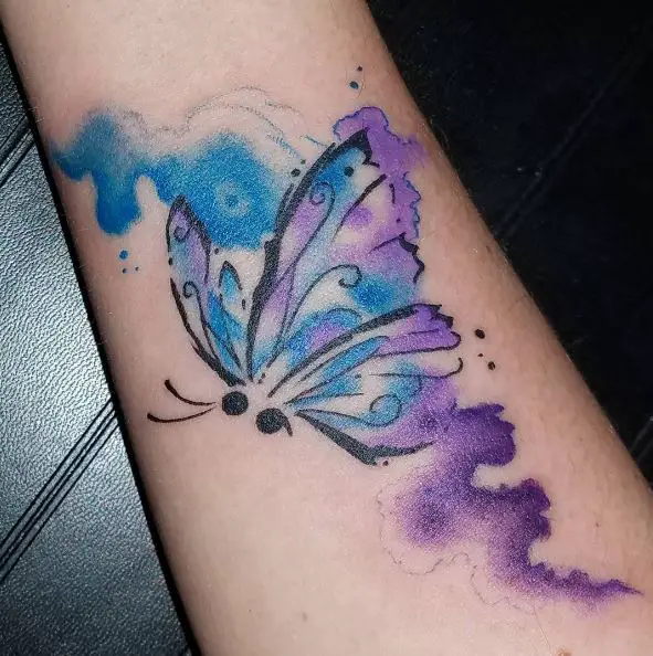 Purple and Blue Watercolored Semicolon Butterfly Tattoo