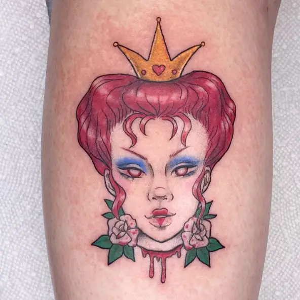 Queen of Hearts Head Tattoo