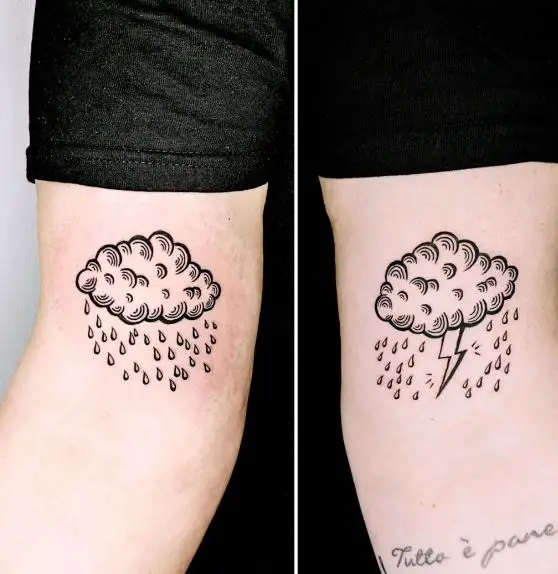 Rain Cloud and Lightning Bolt Tattoo