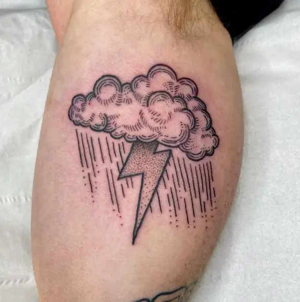 Rainy Cloud and Lightning Bolt Inner Bicep Tattoo