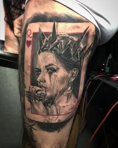 Realistic Queen of Hearts Tattoo Piece