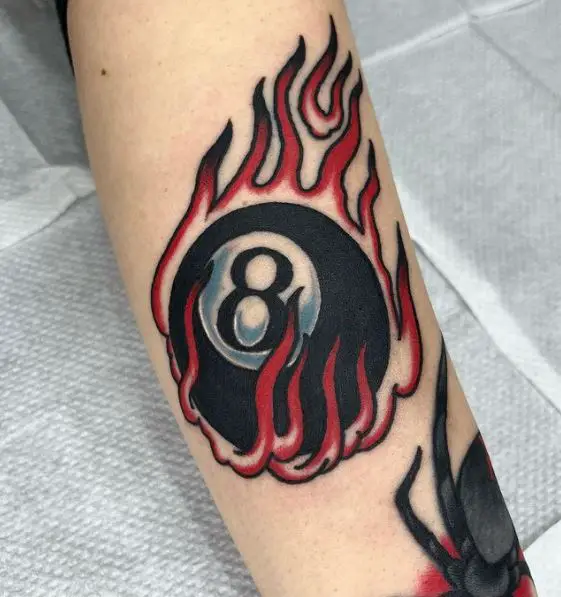 Red Flames with Black 8 Ball Tattoo