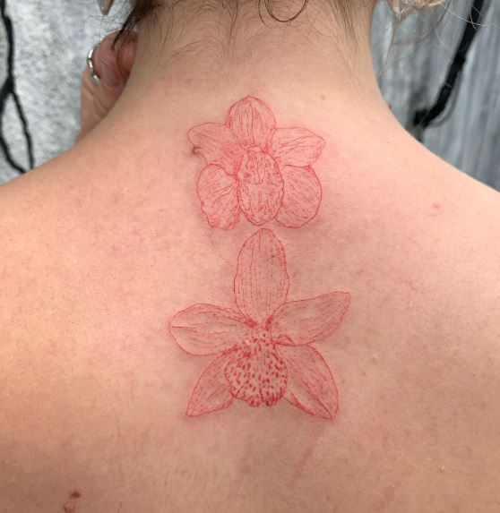 Red Orchids Flower Back Tattoo