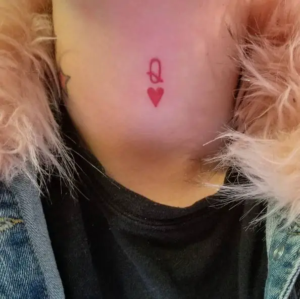 Red Queen of Hearts Neck Tattoo
