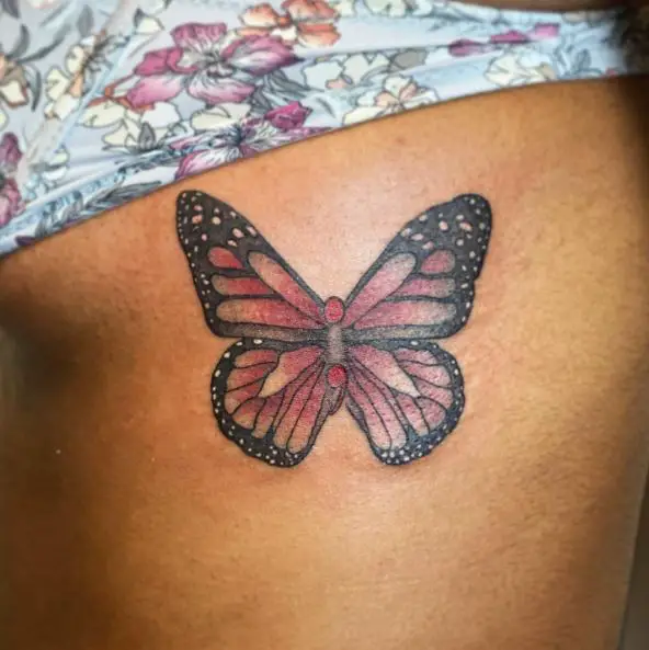Red Semicolon and Pink Shade Butterfly Tattoo