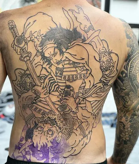 Samurai vs Oni Backpiece Tattoo