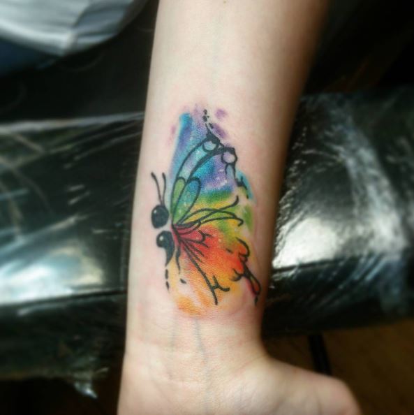 Semicolon Butterfly Tattoo with Color Splash