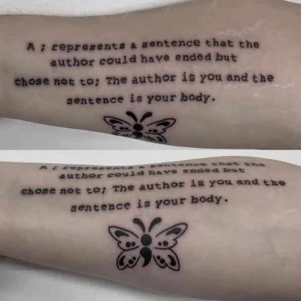 Semicolon Definition with Butterfly Tattoo Piece