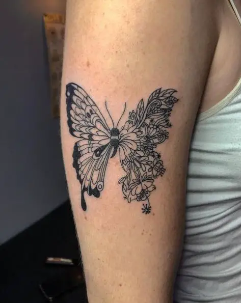 Semicolon Floral Butterfly Tattoo
