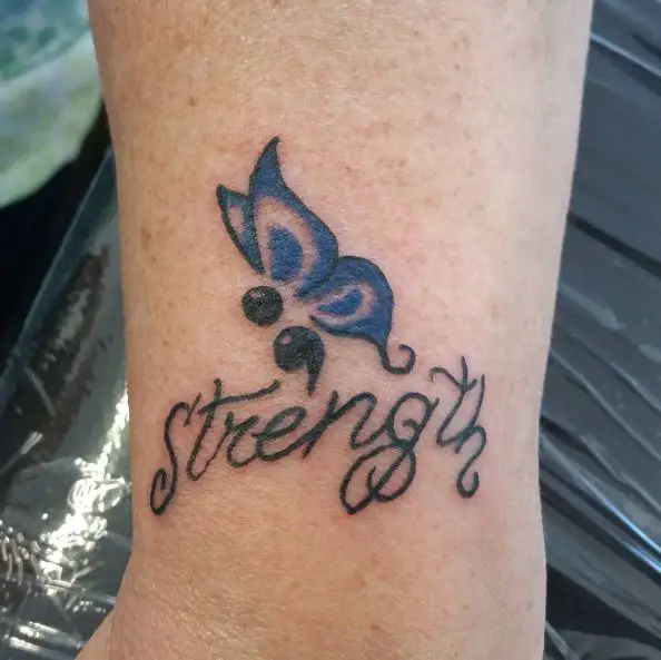 Semicolon and Butterfly with a Text Tattoo