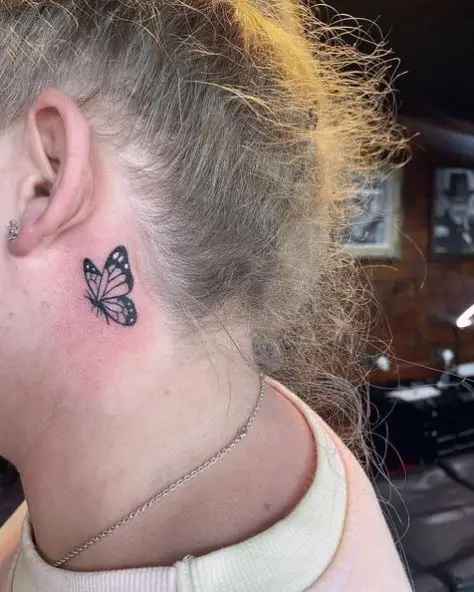 Simple Butterfly Tattoo Behind the Ear