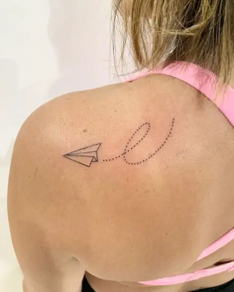 Simple Paper Plane Shoulder Tattoo