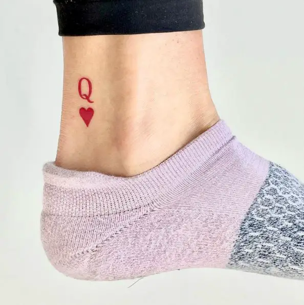 Simple Queen of Hearts Ankle Tattoo
