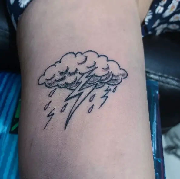 Simple Storm Cloud and Lightning Bolt Tattoo
