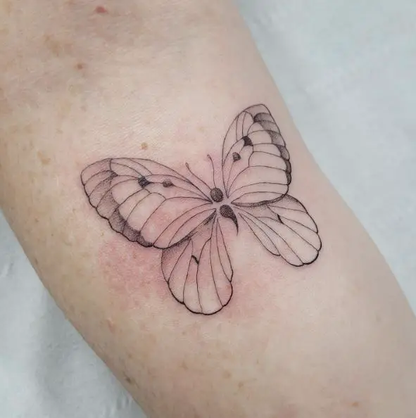 Single Needle Semicolon Butterfly Tattoo