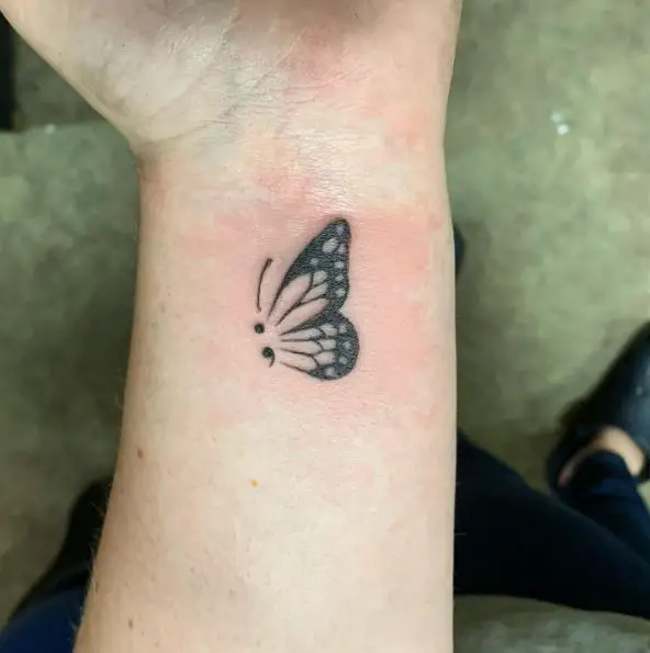 Single Wing Semicolon Butterfly Tattoo