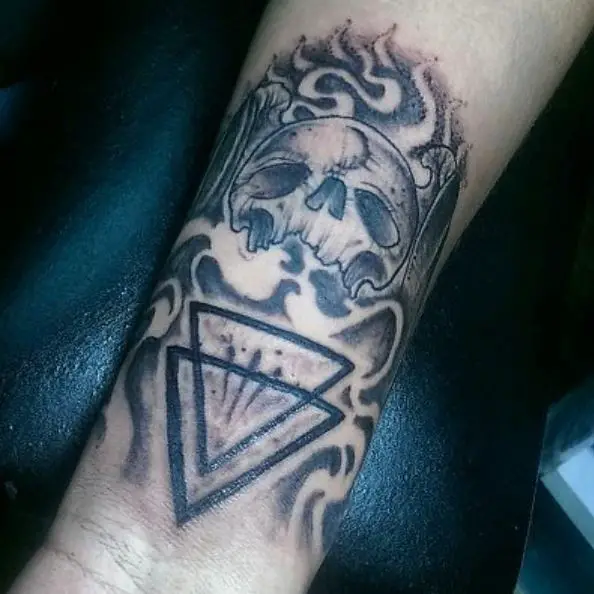 Skull and Double Triangle Wrist Tattoo