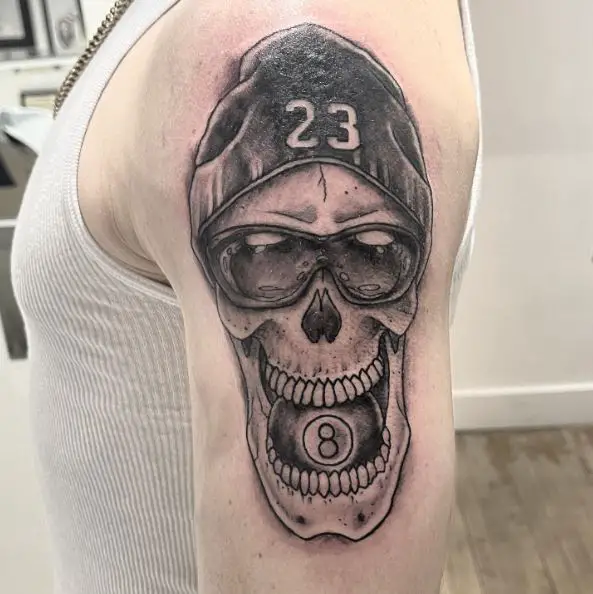 Skull with 8 Ball Arm Tattoo