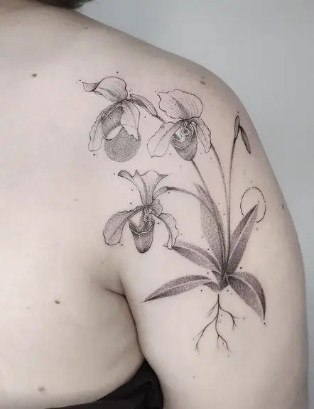 Slipper Orchid Flower Arm Tattoo