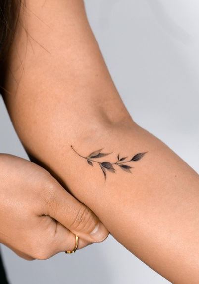 Small Chinese Ink Leaf Tattoo