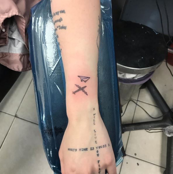 Small Paper Plane and Air Plane Hand Tattoo