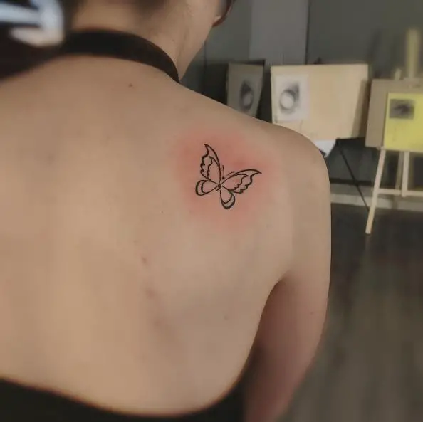 Small Semicolon Butterfly Back Tattoo