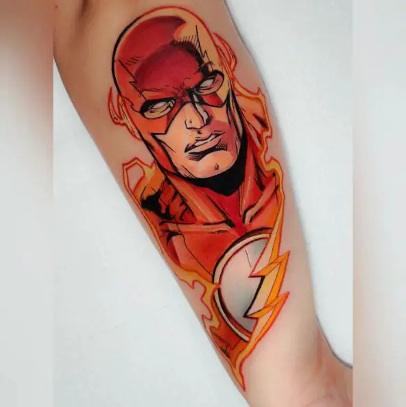 Superhero Flash and the Lightning Bolt Tattoo