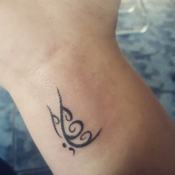 Swirl Semicolon Butterfly Tattoo