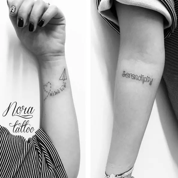 Text with Paper Plane Wrist Tattoo