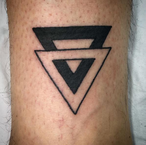 Thick and Thin Lines Double Triangle Tattoo