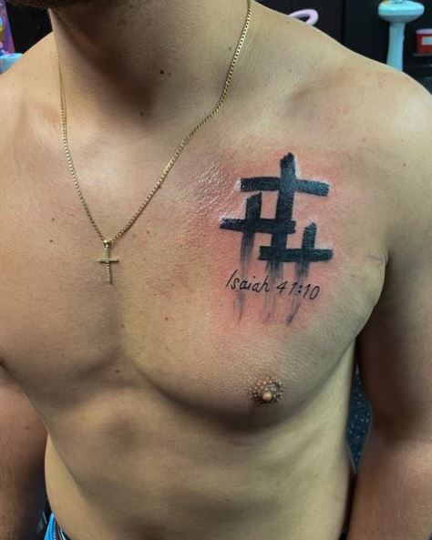 Three Black Cross Chest Tattoo