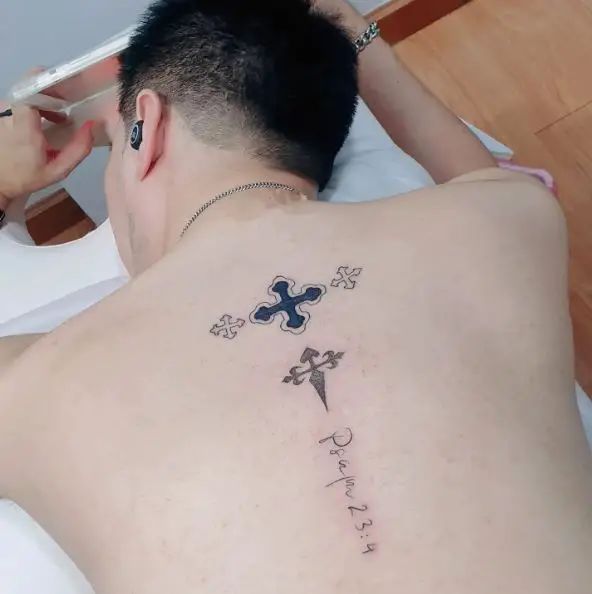 Three Bottoni Cross Back Tattoo